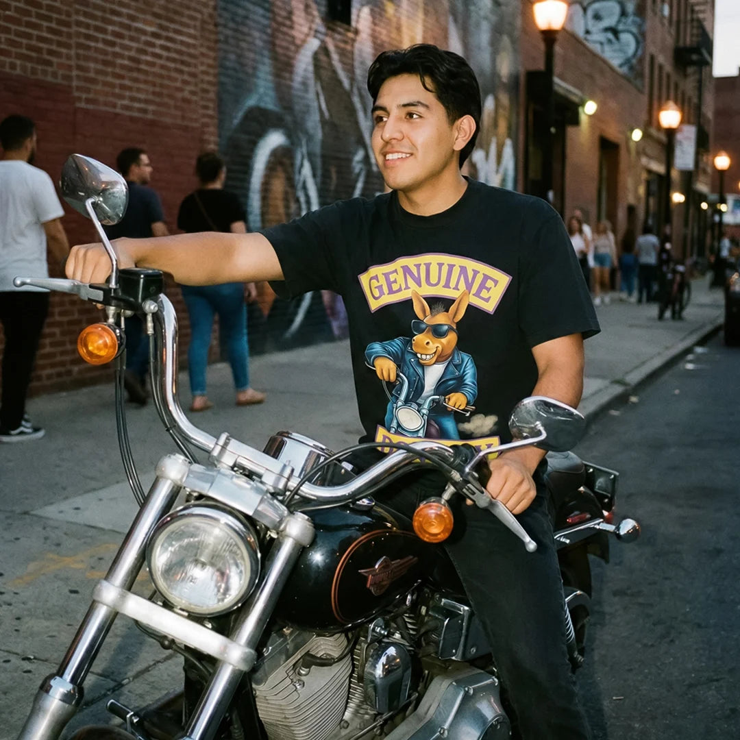 Genuine Donkey Tee on-body fit