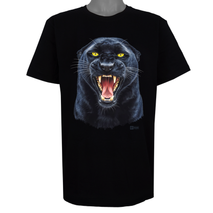 Black Panther parody t-shirt from the OFF x Culture series featuring a hyper-realistic snarling panther on a Basic Black garment.
