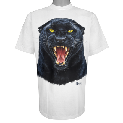 Black Panther parody t-shirt from the OFF x Culture series featuring a hyper-realistic snarling panther on a Vintage White garment.