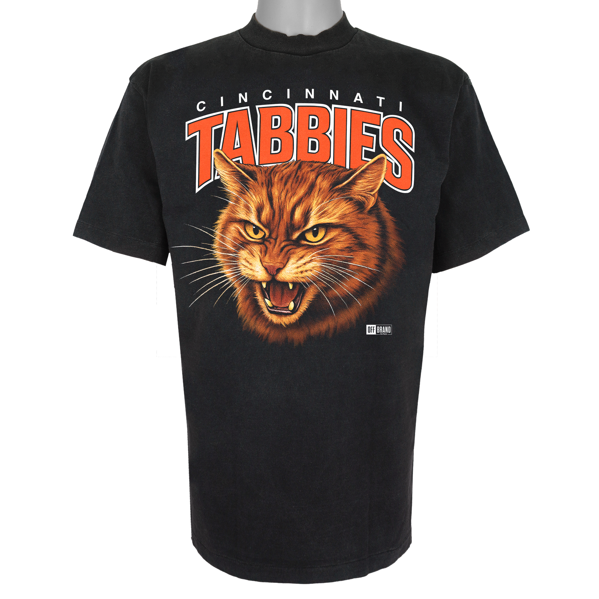 Cincinnati Tabbies parody t-shirt inspired by Cincinnati football culture, featuring original tabby cat artwork.