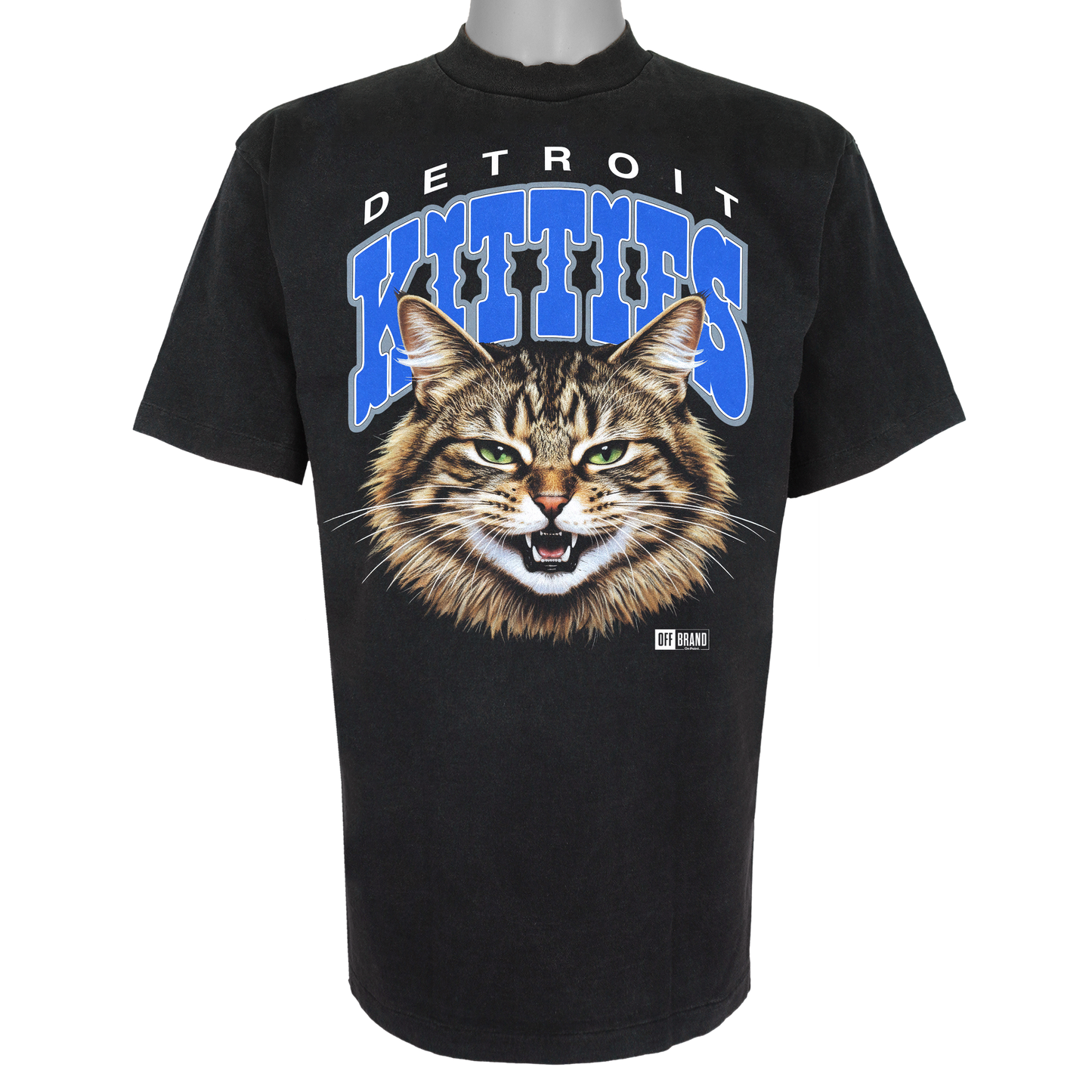 Detroit Kitties parody t-shirt inspired by Detroit Lions football culture, featuring original cat artwork on a Vintage Black garment.