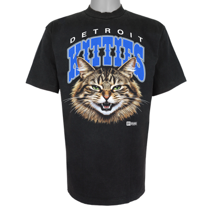 Detroit Kitties parody t-shirt inspired by Detroit Lions football culture, featuring original cat artwork on a Vintage Black garment.