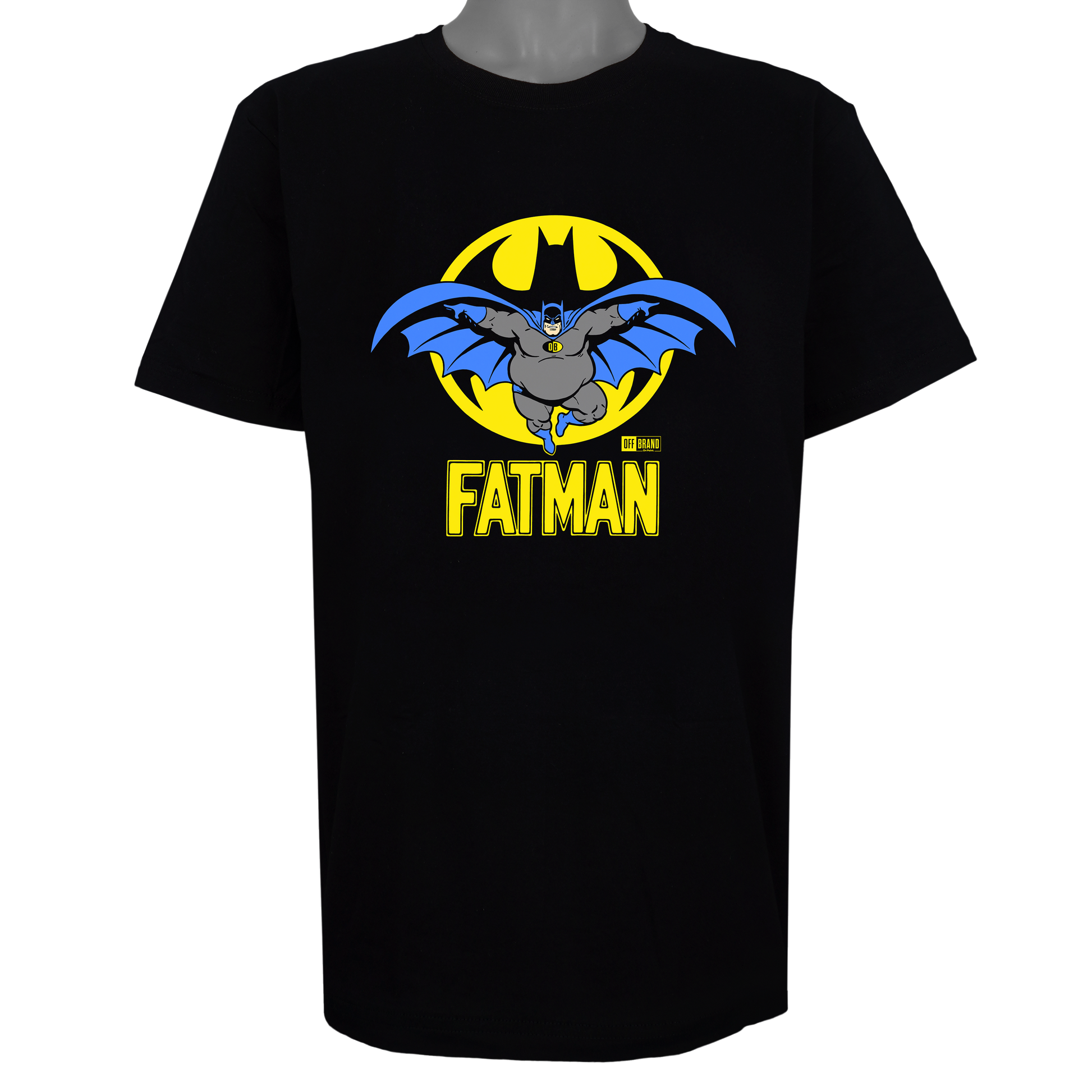 Fatman parody superhero graphic t shirt in basic black [not a Batman tee] by OFF Brand