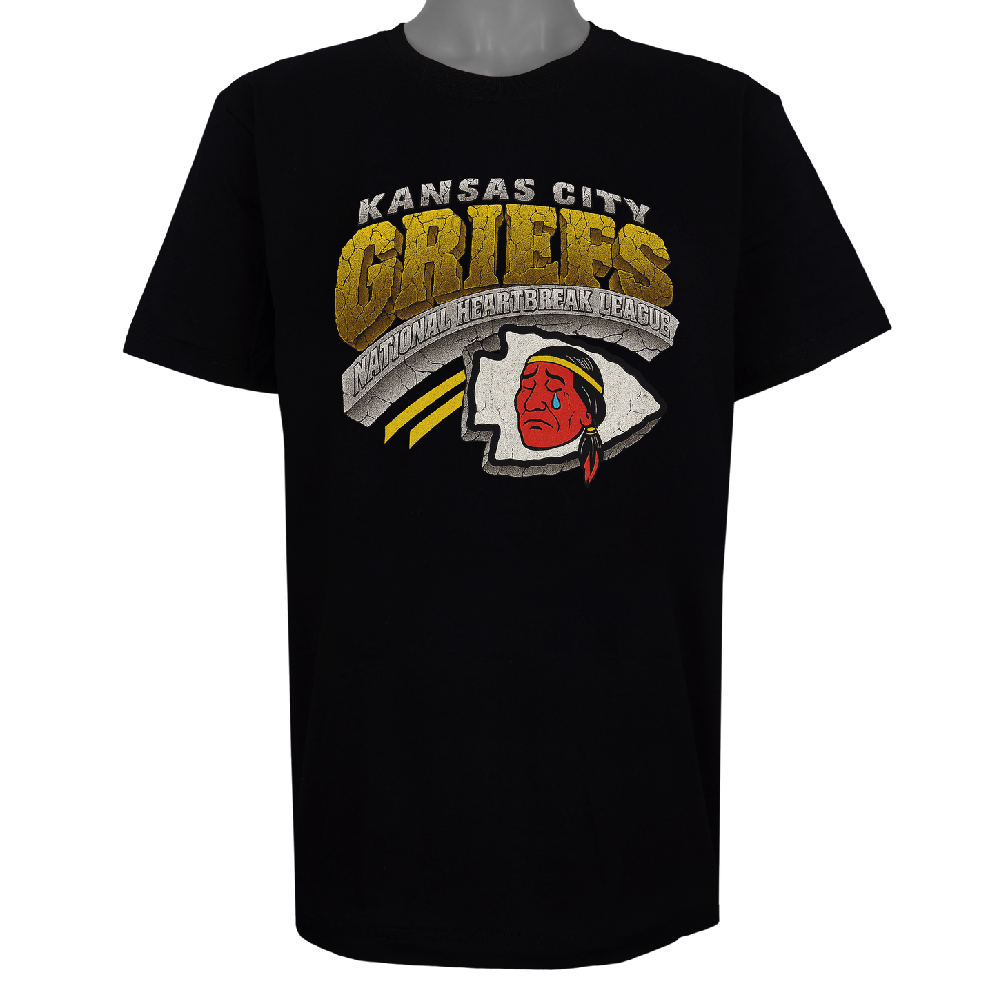 Kansas City Griefs parody t-shirt inspired by Kansas City Chiefs football culture, featuring original "crying" artwork on a Basic Black garment.