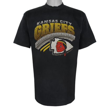 Kansas City Griefs parody t-shirt inspired by Kansas City Chiefs football culture, featuring original "crying" artwork on a Vintage Black garment.